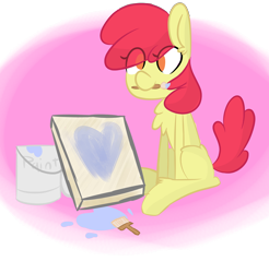 Size: 1950x1980 | Tagged: safe, artist:provolonepone, character:apple bloom, species:earth pony, species:pony, adorabloom, canvas, cute, female, paint, paint can, paintbrush, painting, solo