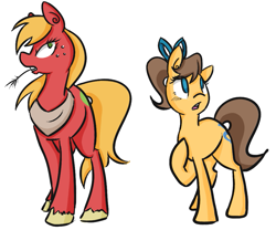Size: 927x770 | Tagged: safe, artist:cleppyclep, character:big mcintosh, character:caramel, character:toffee, species:earth pony, species:pony, duo, duo female, female, macareina, mare, rule 63