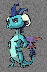 Size: 724x1100 | Tagged: safe, artist:dalapony, character:princess ember, species:dragon, dragoness, female, gray background, hand on hip, simple background, solo, style emulation, the legend of zelda, the legend of zelda: the wind waker