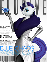 Size: 2400x3200 | Tagged: safe, artist:blackspoiler, character:rarity, species:anthro, 3d, clothing, diamond, dress, elusive issue series, fancy, fashion, magazine, magazine cover, photoshop, source filmmaker, text