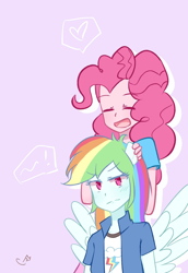 Size: 826x1200 | Tagged: safe, artist:yuck, character:pinkie pie, character:rainbow dash, ship:pinkiedash, my little pony:equestria girls, female, lesbian, ponied up, rainbow dash is not amused, shipping, unamused