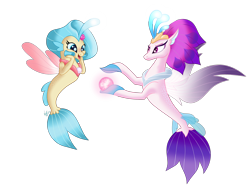Size: 3000x2290 | Tagged: safe, artist:nightpaint12, character:princess skystar, character:queen novo, species:seapony (g4), my little pony: the movie (2017), cute, duo, female, mother and daughter, orb, simple background, skyabetes, transparent background, vector