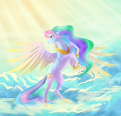 Size: 1365x1316 | Tagged: safe, artist:imanika, character:princess celestia, species:alicorn, species:pony, cloud, cloudy, female, mare, rearing, solo