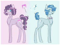 Size: 2118x1599 | Tagged: safe, artist:holoriot, oc, oc only, oc:sugar ruch, oc:sweet tooth, parent:party favor, parent:pinkie pie, parents:partypie, species:earth pony, species:pony, bow tie, female, male, mare, offspring, stallion