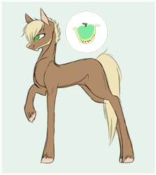 Size: 1858x2086 | Tagged: safe, artist:holoriot, oc, oc only, oc:apple buck, parent:applejack, parent:trouble shoes, parents:troublejack, species:earth pony, species:pony, male, offspring, raised hoof, solo, stallion
