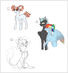 Size: 2754x2979 | Tagged: safe, artist:holoriot, character:rainbow dash, character:thunderlane, oc, oc:ombre eclipse, oc:spotlight flare, parent:discord, parent:princess luna, parent:svengallop, parent:trixie, parents:lunacord, species:pony, species:unicorn, female, filly, glasses, high res, hybrid, interspecies offspring, male, offspring, shipping, sketch, straight, thunderdash, younger