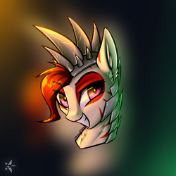 Size: 1100x1100 | Tagged: safe, artist:starfall-spark, oc, oc only, oc:rampage, species:pony, species:zony, fallout equestria, fallout equestria: project horizons, armor, bust, female, head, hybrid, mare, spikes