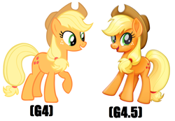 Size: 1680x1160 | Tagged: safe, artist:shelmo69, character:applejack, species:earth pony, species:pony, my little pony: the movie (2017), comparison, female, looking at you, mare, movie accurate, raised hoof, raised leg, standing