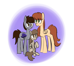 Size: 2800x2500 | Tagged: safe, artist:provolonepone, oc, oc only, oc:autumn, oc:hazel, oc:moon sketch, species:bat pony, species:pegasus, species:pony, autumn moon, brown eyes, family, female, filly, foal, green eyes, shipping, size difference
