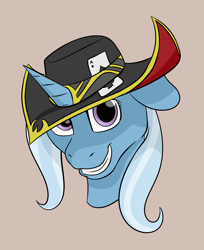 Size: 1800x2206 | Tagged: safe, artist:nudeknightart, character:trixie, species:pony, species:unicorn, brown background, clothing, female, hat, league of legends, mare, simple background, solo, twisted fate