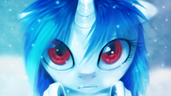Size: 1920x1080 | Tagged: safe, artist:romus91, character:dj pon-3, character:vinyl scratch, female, red eyes, solo, wallpaper, wrong eye color