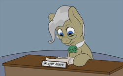 Size: 3500x2156 | Tagged: safe, artist:nudeknightart, character:mayor mare, species:earth pony, species:pony, desk, female, mare, simple background