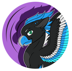 Size: 1357x1332 | Tagged: safe, artist:mynder, oc, oc only, oc:turntable, species:classical hippogriff, species:hippogriff, beak, ear piercing, earring, feather, green eyes, hippogriff oc, jewelry, male, piercing, record, simple background, spread wings, transparent background, wings