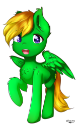 Size: 658x1076 | Tagged: safe, artist:kourma, oc, oc only, oc:rail, species:pegasus, species:pony, blushing, cute, fluffy, looking at you, male, smiling, solo, wings, ych result