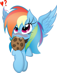 Size: 4339x5470 | Tagged: safe, artist:atmospark, artist:skyline14, character:rainbow dash, species:pegasus, species:pony, :3, absurd resolution, blushing, collar, colored, cookie, cute, dashabetes, drool, female, heart, looking up, mouth hold, nom, simple background, smiling, solo, spread wings, transparent background, vector, wings