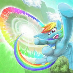 Size: 1000x1000 | Tagged: safe, artist:invisibleone11, character:rainbow dash, g4, my little pony: friendship is magic, female, pixiv, rainbow trail, solo, sonic rainboom