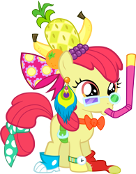 Size: 3121x3996 | Tagged: safe, artist:bobthelurker, character:apple bloom, species:earth pony, species:pony, episode:one bad apple, g4, my little pony: friendship is magic, accessories, adorabloom, banana, clothing, costume, cute, female, filly, food, grapes, necktie, orange, pineapple, simple background, snorkel, transparent background, vector, watch, wristwatch