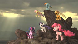 Size: 1920x1080 | Tagged: safe, artist:apexpredator923, character:applejack, character:fluttershy, character:pinkie pie, character:rainbow dash, character:rarity, character:twilight sparkle, species:pony, species:unicorn, 3d, mane six, rock