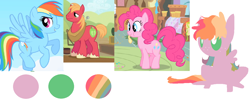Size: 1360x540 | Tagged: safe, artist:angelstar000, character:big mcintosh, character:pinkie pie, character:rainbow dash, oc, oc:zapp apple punch, parent:big macintosh, parent:pinkie pie, parent:rainbow dash, species:pegasus, species:pony, color palette, freckles, magical threesome spawn, offspring, simple background, white background