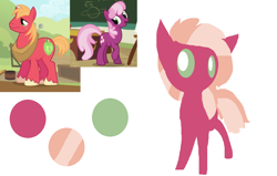 Size: 1030x654 | Tagged: safe, artist:angelstar000, character:big mcintosh, character:cheerilee, oc, oc:happy blossom, parent:big macintosh, parent:cheerilee, parents:cheerimac, species:earth pony, species:pony, color palette, offspring, simple background, white background