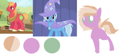 Size: 1255x548 | Tagged: safe, artist:angelstar000, character:big mcintosh, character:trixie, oc, oc:shapeshift, parent:big macintosh, parent:trixie, parents:trixmac, species:earth pony, species:pony, color palette, offspring, simple background, white background