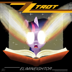 Size: 1000x1000 | Tagged: safe, artist:kefkafloyd, character:twilight sparkle, species:pony, species:unicorn, album cover, book, female, glowing eyes, mare, parody, ponified, ponified album cover, zz top