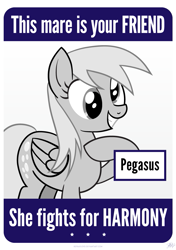 Size: 863x1223 | Tagged: safe, artist:kefkafloyd, character:derpy hooves, species:pegasus, species:pony, female, grin, mare, partial color, propaganda, smiling, solo, truth, world war ii