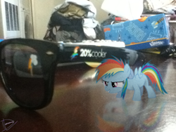 Size: 960x720 | Tagged: safe, artist:utterlyludicrous, character:rainbow dash, species:pony, cutie mark, female, filly, filly rainbow dash, irl, photo, ponies in real life, quote, reflection, sunglasses, tissue, vector, young, younger