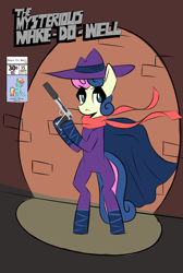 Size: 4866x7228 | Tagged: safe, artist:provolonepone, character:bon bon, character:mare do well, character:rainbow dash, character:sweetie drops, absurd resolution, comic, comic cover, crossover, gun, handgun, m1911, pistol, pulp hero, superhero, the shadow, weapon
