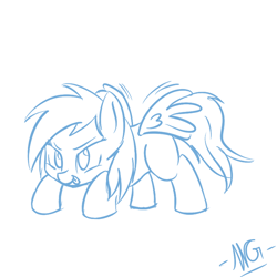 Size: 900x900 | Tagged: safe, artist:microgrid, character:rainbow dash, species:pegasus, species:pony, determined, female, filly, foal, monochrome, solo, tongue out