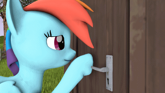 Size: 576x324 | Tagged: safe, artist:apexpredator923, character:apple bloom, character:lyra heartstrings, character:rainbow dash, character:twilight sparkle, character:twilight sparkle (alicorn), species:alicorn, species:pony, 3d, animated, female, need to pee, omorashi, outhouse, potty emergency, potty time, source filmmaker, toilet