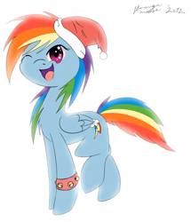 Size: 1241x1441 | Tagged: safe, artist:strangemoose, character:rainbow dash, species:pegasus, species:pony, christmas, clothing, female, hat, santa hat, simple background, solo, white background