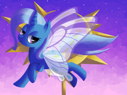 Size: 2000x1500 | Tagged: safe, artist:reuniclus, character:trixie, species:pony, species:unicorn, butterfly wings, female, flying, lidded eyes, mare, smiling, solo, wings