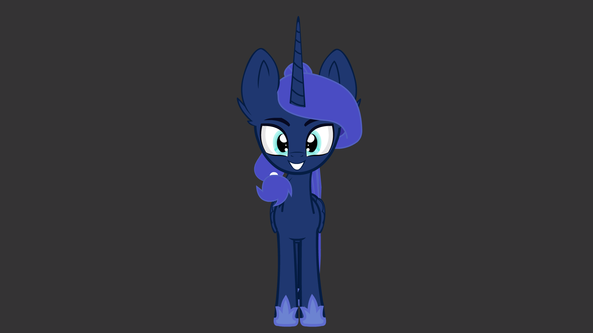 Size: 1920x1080 | Tagged: safe, artist:sunny4sunnly, character:princess luna, species:pony, species:unicorn, animated, female, good trick, missing accessory, missing cutie mark, puppet, race swap, solo, spinning, unicorn luna