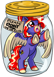 Size: 446x629 | Tagged: safe, artist:dawnallies, part of a set, oc, oc only, oc:dawnallies, species:pegasus, species:pony, don't tap the pony in the jar, jar of pony, part of a series, pony in a bottle, purple, simple background, solo, transparent background, trapped, wings