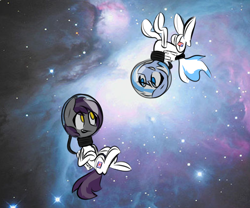 Size: 3000x2500 | Tagged: safe, artist:provolonepone, oc, oc:falling skies, oc:umbra tempestas, astronaut, cute, space, space suit