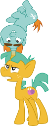 Size: 1202x3026 | Tagged: safe, artist:tourniquetmuffin, character:snails, character:snips, species:pony, species:unicorn, episode:magic duel, g4, my little pony: friendship is magic, bucktooth, colt, conjoined by horn, duo, fusion, male, simple background, transparent background, upside down, vector, we have become one
