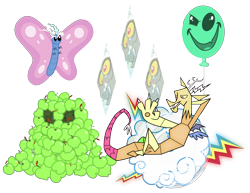 Size: 3300x2550 | Tagged: safe, artist:tourniquetmuffin, character:discord, species:draconequus, episode:the return of harmony, g4, my little pony: friendship is magic, apple, balloon, butterfly, cloud, disguise, elements of disharmony, food, keepers of the grove of truth, lying on a cloud, on a cloud, simple background, stained glass, transparent background, vector