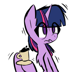 Size: 1400x1360 | Tagged: safe, artist:provolonepone, character:twilight sparkle, caffeine, coffee, coffee mug, female, mug, shaking, simple background, solo, transparent background, wavy mouth