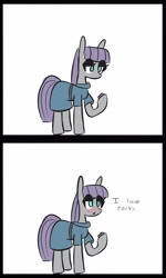 Size: 3000x5000 | Tagged: safe, artist:provolonepone, character:boulder, character:maud pie, blushing, clothing, comic, female, maudabetes, rock, solo