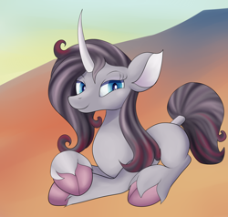 Size: 2000x1900 | Tagged: safe, artist:huffy26, community related, character:oleander, species:classical unicorn, species:pony, species:unicorn, them's fightin' herds, cloven hooves, crossed hooves, female, leonine tail, smiling, solo, unshorn fetlocks