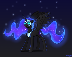 Size: 2500x2000 | Tagged: safe, artist:kirasunnight, character:nightmare moon, character:princess luna, species:alicorn, species:pony, female, glowing eyes, mare, open mouth, signature, solo, stars