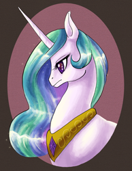Size: 800x1030 | Tagged: safe, artist:zaphy1415926, character:princess celestia, species:alicorn, species:pony, bust, colored pupils, female, frown, mare, profile, solo, starry eyes, wingding eyes