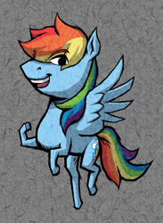 Size: 732x1000 | Tagged: safe, artist:dalapony, character:rainbow dash, species:pony, abstract background, caricature, eye clipping through hair, female, flying, mare, smiling, solo, style emulation, the legend of zelda, the legend of zelda: the wind waker