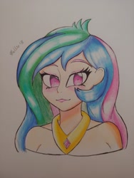Size: 1536x2048 | Tagged: safe, artist:amybun, artist:melliedraws, character:princess celestia, species:human, bust, female, humanized, portrait, solo, traditional art