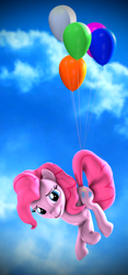 Size: 1014x2160 | Tagged: safe, artist:apexpredator923, character:pinkie pie, species:pony, 3d, balloon, female, floating, solo, then watch her balloons lift her up to the sky