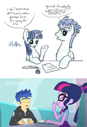 Size: 624x914 | Tagged: safe, artist:nightpaint12, edit, screencap, character:flash sentry, character:twilight sparkle, character:twilight sparkle (scitwi), species:eqg human, episode:pinkie pie: snack psychic, g4, my little pony: equestria girls, my little pony:equestria girls, called it, cropped, geode of telekinesis, hilarious in hindsight, just friends, magical geodes, math