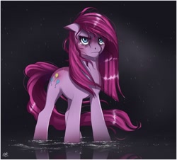 Size: 964x870 | Tagged: safe, artist:ruhje, character:pinkamena diane pie, character:pinkie pie, species:earth pony, species:pony, bags under eyes, crying, female, floppy ears, mare, sad, solo, water, wet mane