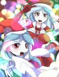 Size: 1245x1620 | Tagged: safe, artist:alesarox, oc, oc:wild hearts, species:human, species:pony, breasts, christmas, clothing, costume, female, gloves, hat, holiday, human ponidox, humanized, ponidox, santa costume, santa hat, self ponidox