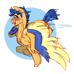 Size: 1300x1300 | Tagged: safe, artist:eqq_scremble, derpibooru original, character:flash sentry, species:pegasus, species:pony, alternate design, alternate hairstyle, blushing, colored wings, cute, diasentres, headcanon, male, scar, simple background, solo, spread wings, stallion, wings